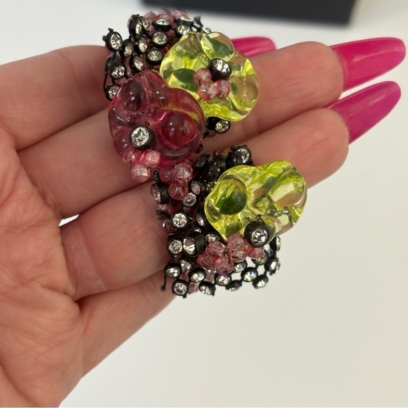 Vintage pink glass crystal, rhinestone lace memory wire unique design - Picture 2 of 10